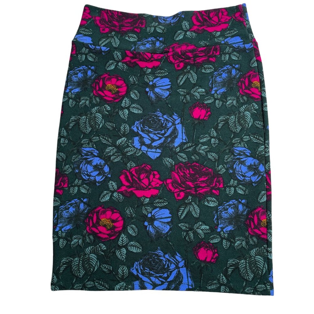 Floral Rose Green Blue Pink Bodycon Pencil Skirt Cassie Pattern LuLaRoe, Medium